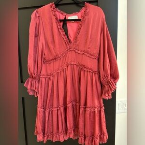 She + Sky Pink Satin Ruffle Dress